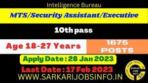Intelligence Bureau IB Security Assistant MTS online form 2023
