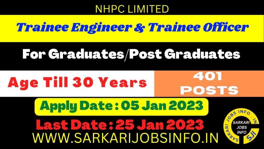 NHPC Trainee Engineer And Trainee Officer Recruitment 2023 Apply Online