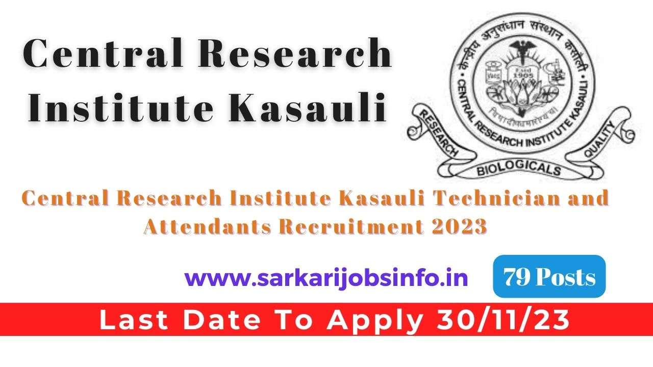 CRI Kasauli Recruitment 2023 Notification