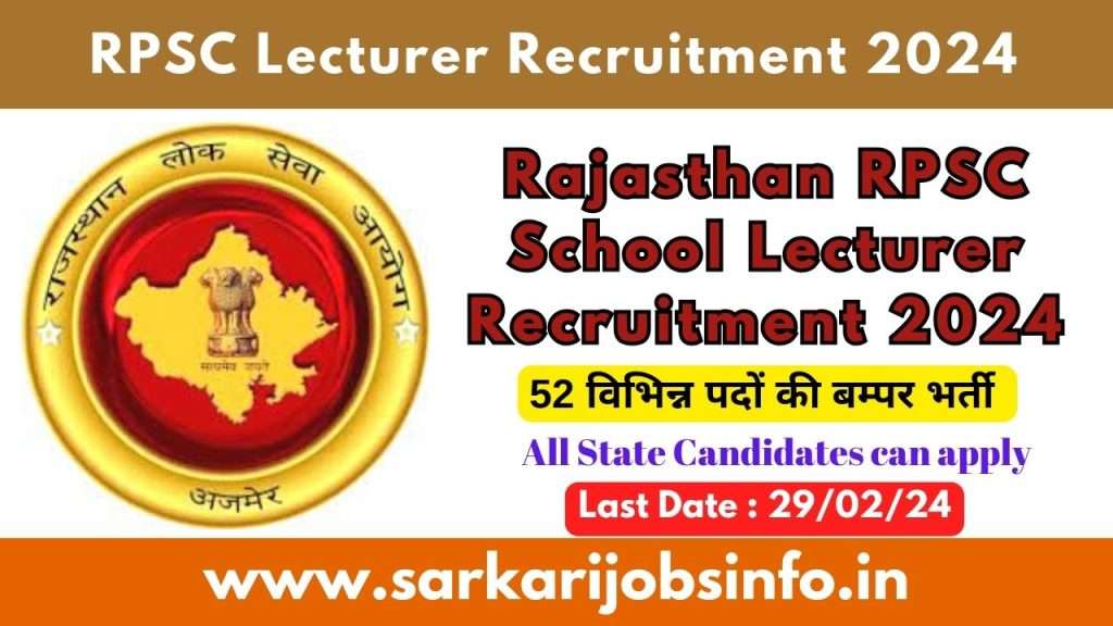 Rajasthan RPSC School Lecturer Recruitment 2024