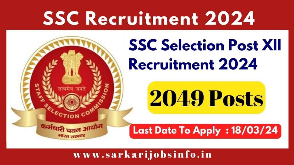 SSC Selection Post XII Recruitment 2024