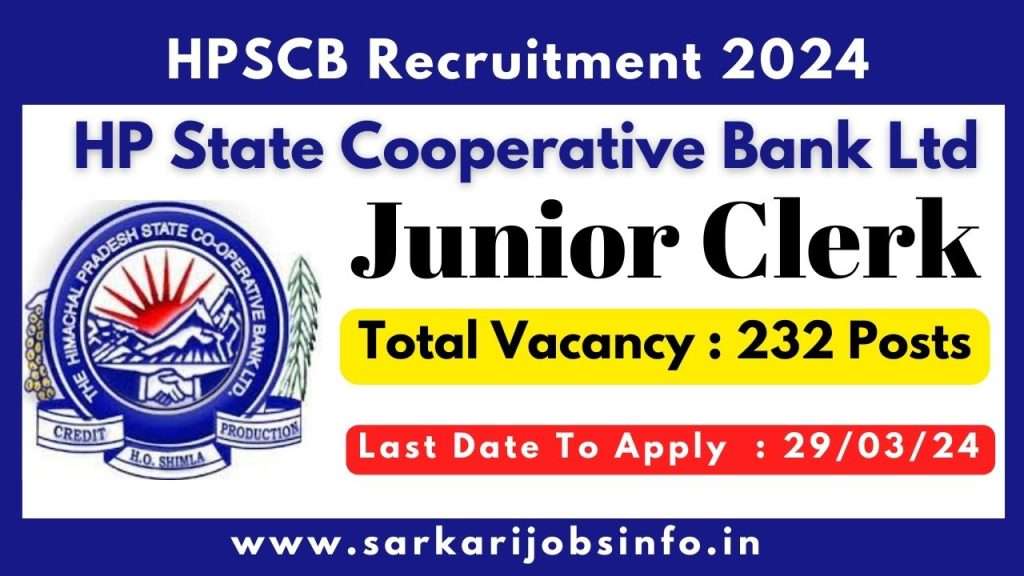 HPSCB Junior Clerk Recruitment 2024
