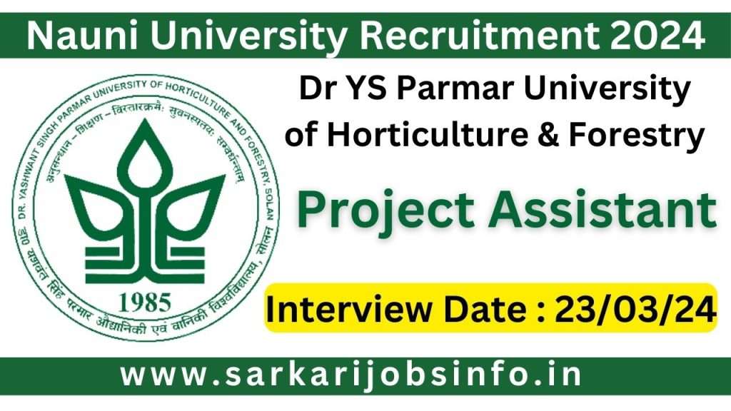 YS Parmar University Nauni Recruitment 2024