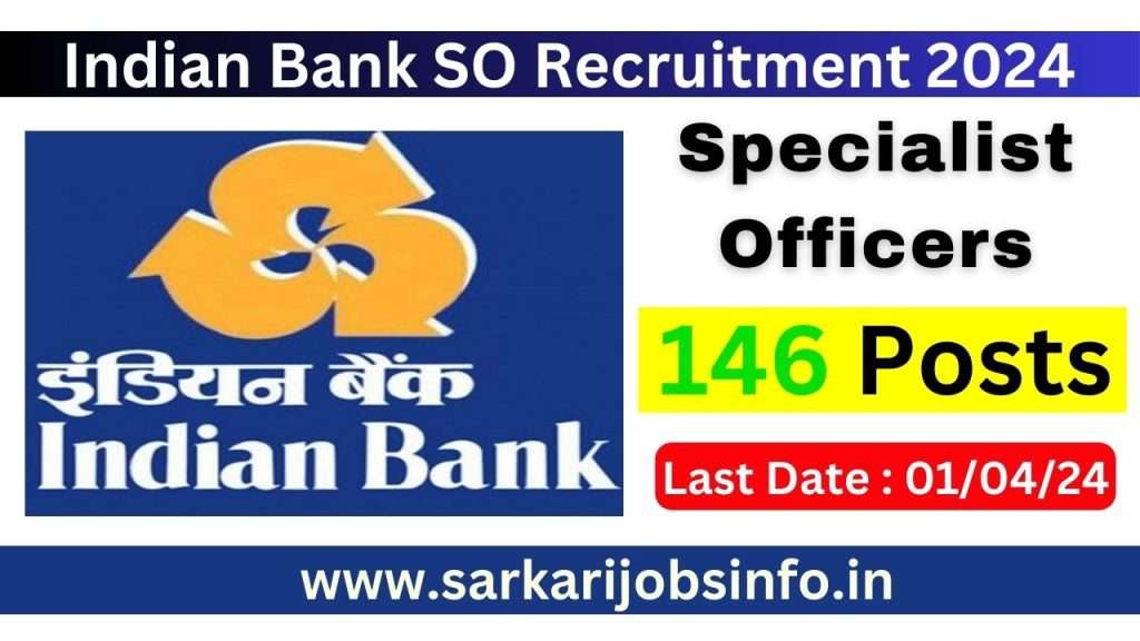 Indian Bank Specialist Officer Recruitment 2024