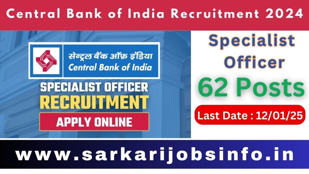 Central Bank of India SO Recruitment 2024
