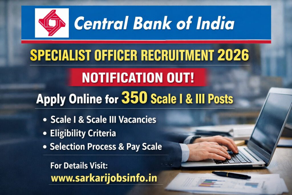 Central Bank of India Specialist Officer Recruitment 2026 Notification Out