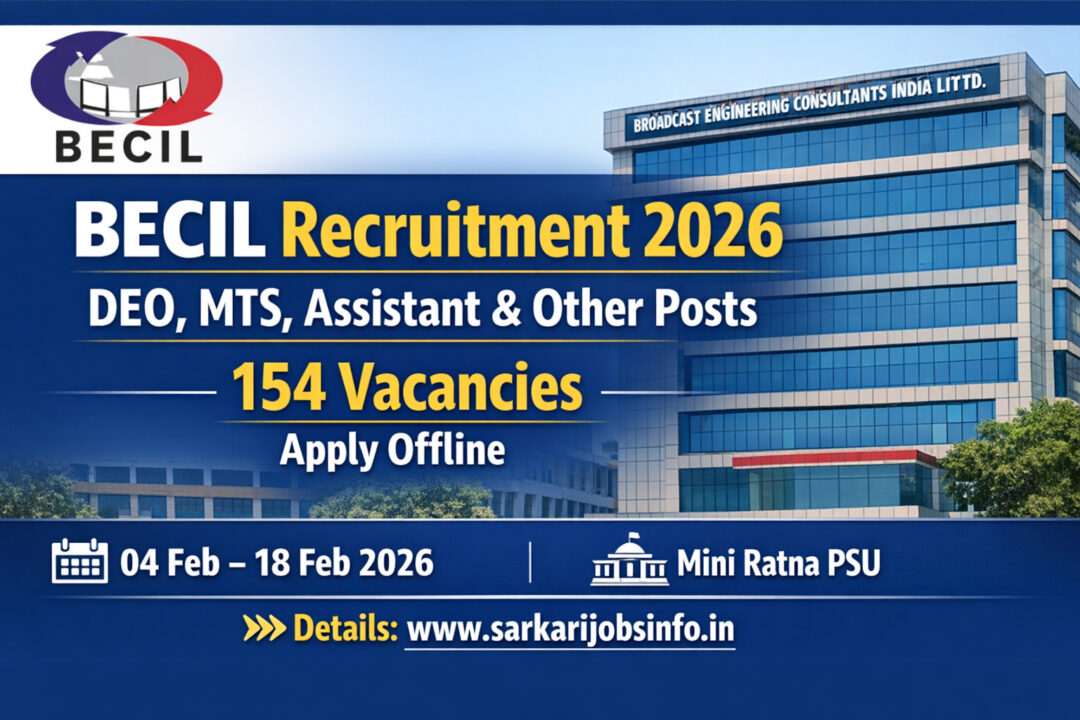 BECIL Recruitment 2026 for DEO, MTS, Assistant & Other Posts