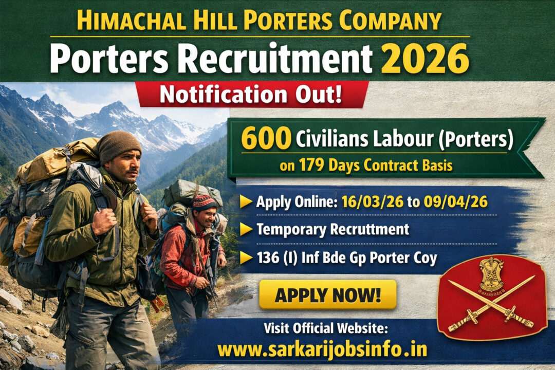 Himachal Hill Porters Company Porters Recruitment 2026 Notification Out