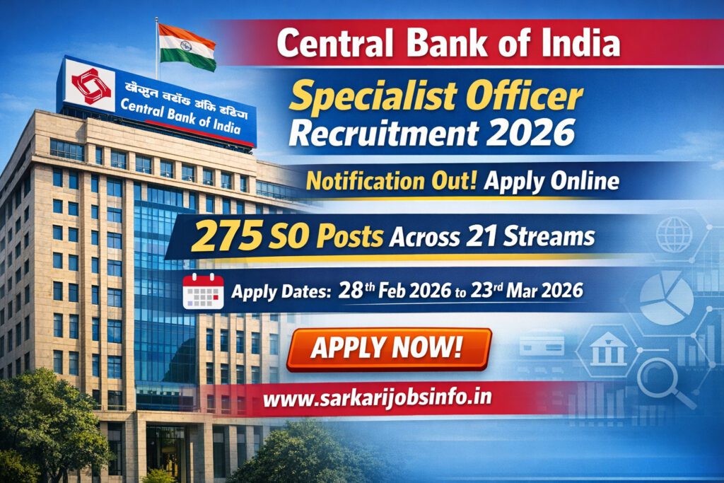 Central Bank of India Specialist Officer Recruitment 2026 Notification Out