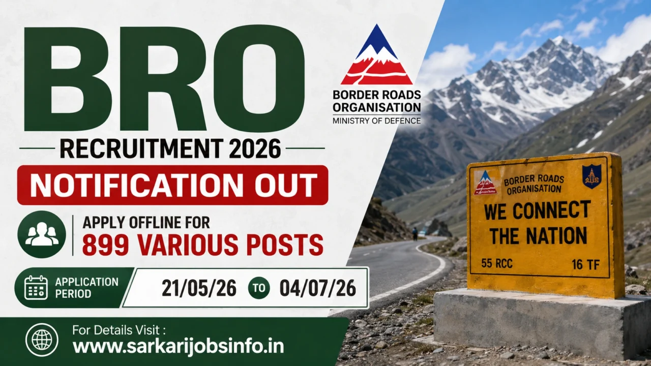 BRO Recruitment 2026 Notification Out Apply Offline for 899 Various Posts