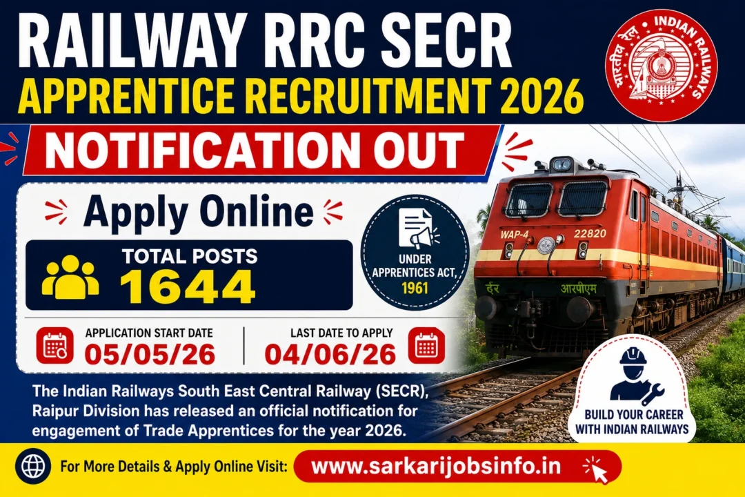 Railway RRC SECR Apprentice Recruitment 2026 Notification OUT Apply Online
