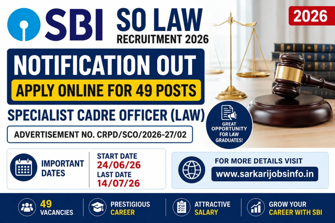 SBI SO Law Recruitment 2026 Notification Out Apply Online for 49 Posts
