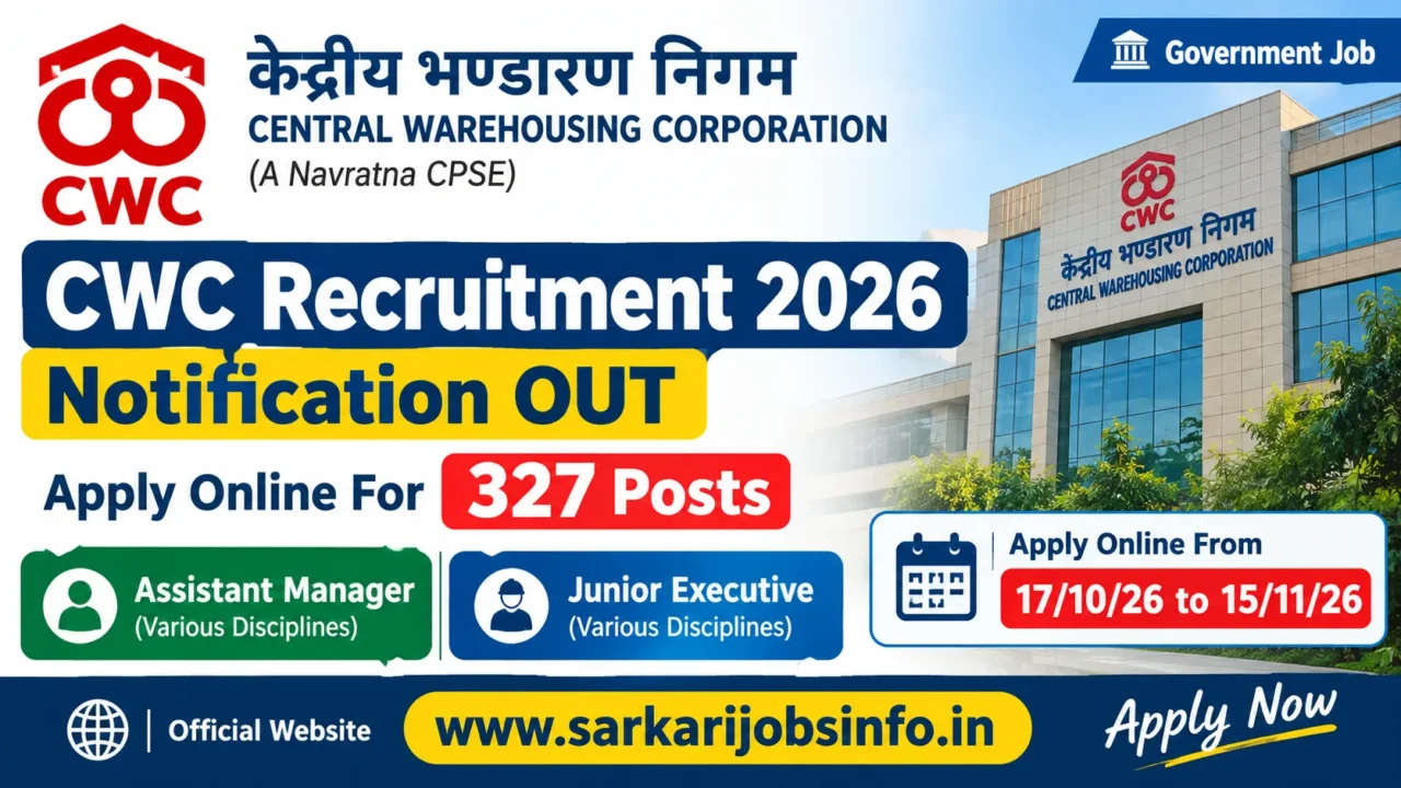 CWC Recruitment 2026 Notification OUT Apply Online For 327 Posts