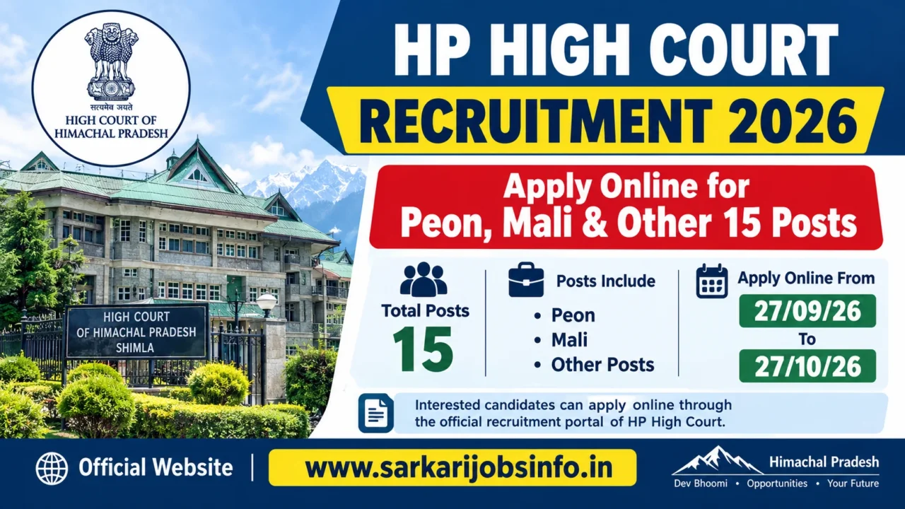 HP High Court Recruitment 2026 Apply Online for Peon, Mali & Other 15 Posts
