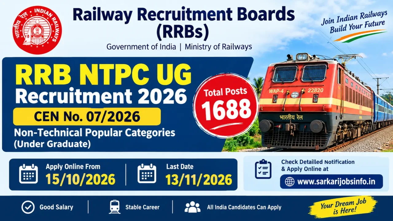 RRB NTPC UG Recruitment 2026 Notification Out Apply Online For 1688 Posts