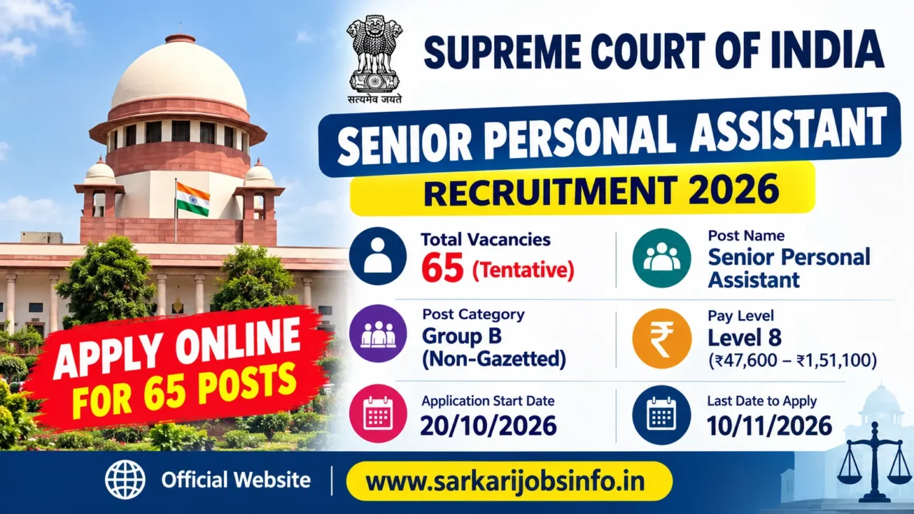 Supreme Court of India Senior Personal Assistant Recruitment 2026 Apply Online For 65 Posts