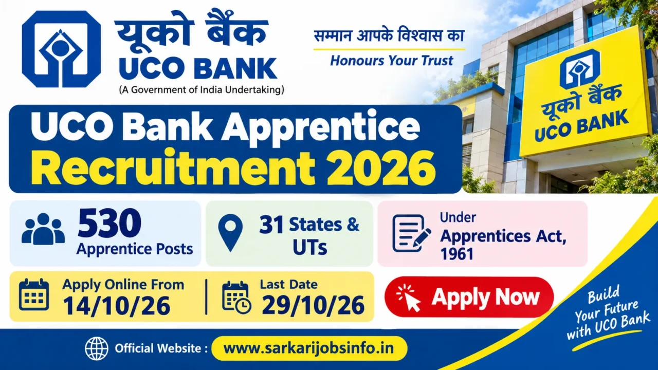 UCO Bank Apprentice Recruitment 2026 Notification Out Apply Online For 530 Posts